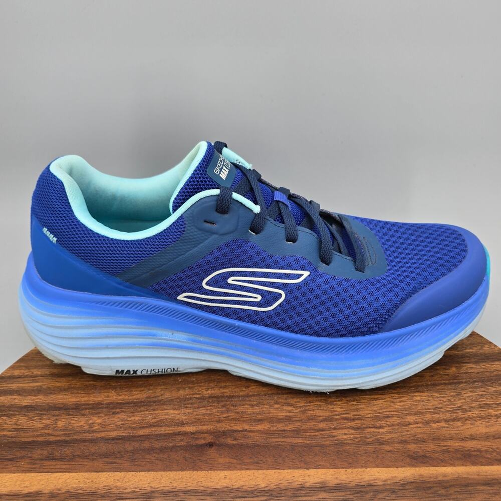 Skechers Max Cushioning Shoes Mens 12 Blue Mesh Lace Up Walking Athletic Sneaker